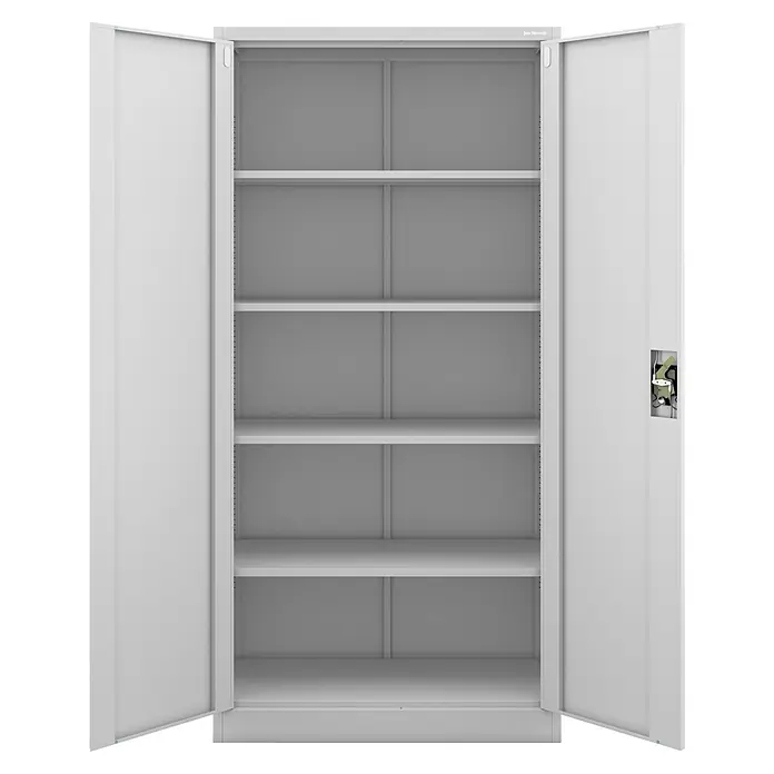Jan Nowak Aktenschrank Jan - B x T x H: 90 x 40 x 185 cm, Grau - Offener, weißer Stahlschrank mit mehreren Einlegeböden, ideal für die Aufbewahrung von Büromaterialien und Dokumenten.