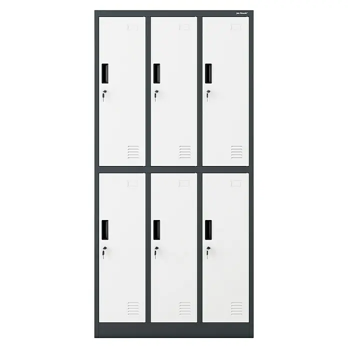 Jan Nowak Schließfachschrank Igor - H x B x T: 185 x 90 x 45 cm, Anzahl Fächer: 6 Stk., Anthrazit/Weiß - Bild eines weißen Jan Nowak Metallspindschranks mit sechs Fächern, ideal für Büro oder Schule. Er bietet sichere Aufbewahrung.