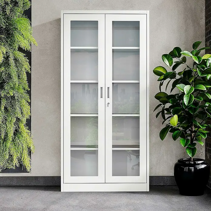 Jan Nowak Aktenschrank Amelia - B x T x H: 90 x 40 x 185 cm, Weiß - Der Büroschrank mit Glastüren ist ideal zur Aufbewahrung von Büromaterialien. Das klare Design fügt sich nahtlos in jede Büroumgebung ein.