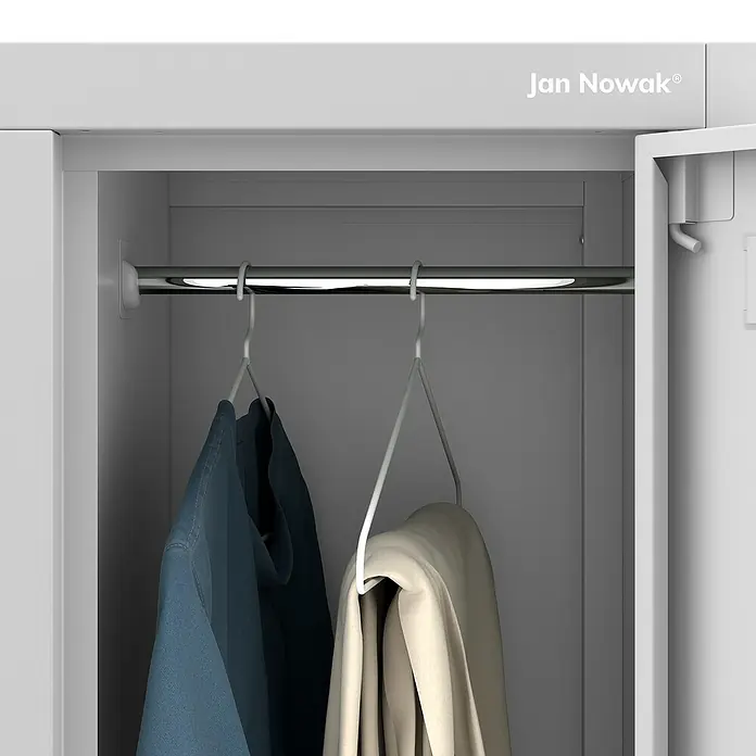 Jan Nowak Schließfachschrank Igor - H x B x T: 185 x 90 x 45 cm, Anzahl Fächer: 6 Stk., Grau - Der Jan Nowak Metall-Kleiderschrank bietet eine robuste Aufbewahrungslösung mit Kleiderstange und Beleuchtung für Ordnung im Büro oder Zuhause.