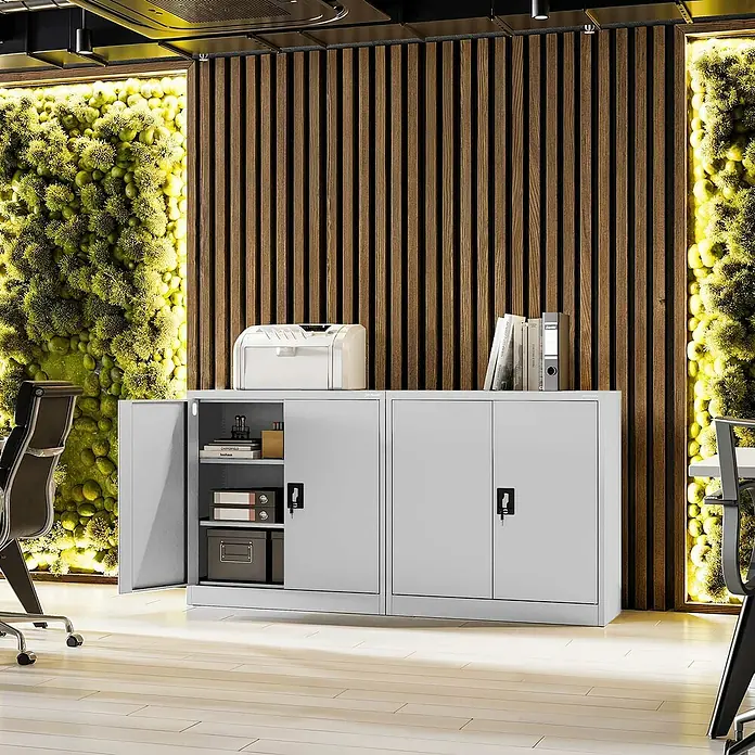 Jan Nowak Aktenschrank Beata - B x T x H: 90 x 40 x 92,5 cm, Grau - Büroschrank aus Stahl mit Fächern, ideal zur Aufbewahrung von Dokumenten und Büromaterial. Ein sicherer und praktischer Büroschrank.