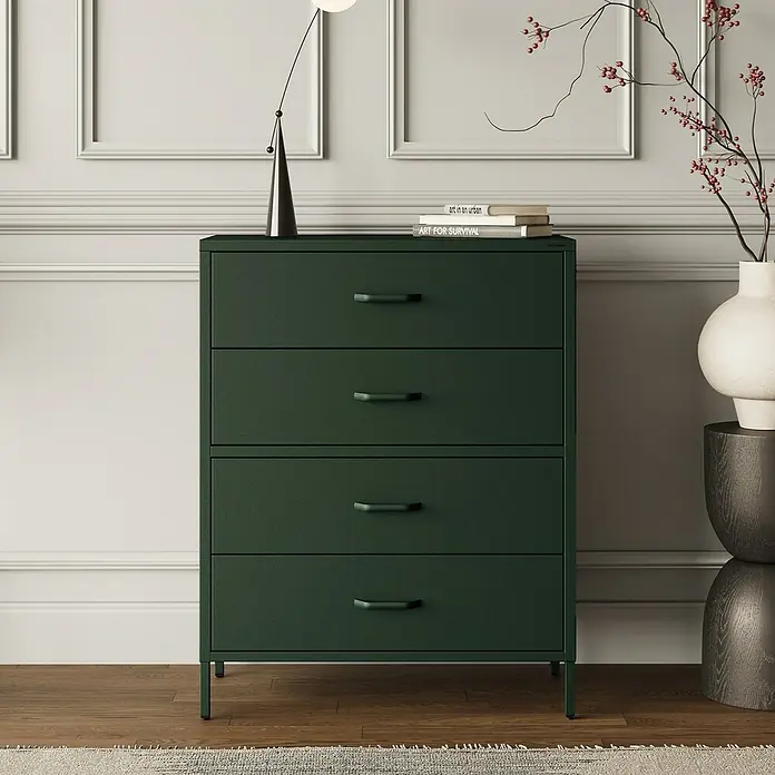 Jan Nowak Kommode Carla - L x B x H: 40 x 80 x 101,5 cm, Grün, Anzahl Schubladen: 4 Stk. - Grüne Kommode mit vier Schubladen, ideal für Stauraum im Schlaf- oder Wohnzimmer. Schlichtes Design für moderne Einrichtungen.