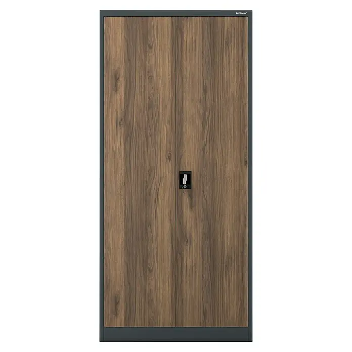 Jan Nowak Aktenschrank Jan - B x T x H: 90 x 40 x 195 cm, Anthrazit/Nussbaum - Ein abschließbarer Büroschrank aus Holz mit zwei Türen. Optimal für die Büroorganisation und sichere Aufbewahrung von Dokumenten.
