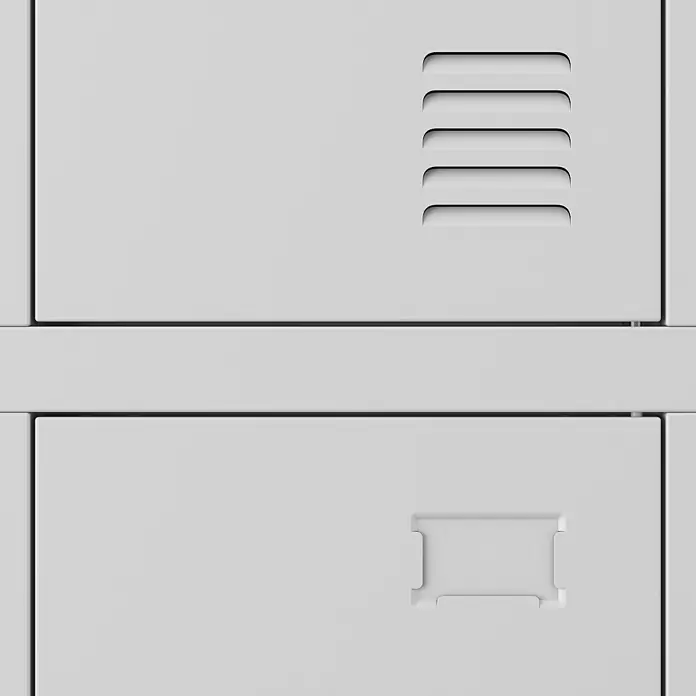 Jan Nowak Schließfachschrank Igor - H x B x T: 185 x 90 x 45 cm, Anzahl Fächer: 6 Stk., Grau - Nahaufnahme eines grauen Metallschranks mit Lüftungsschlitzen und Griff, ideal für Büro oder Werkstatt, bietet sicheren Stauraum.
