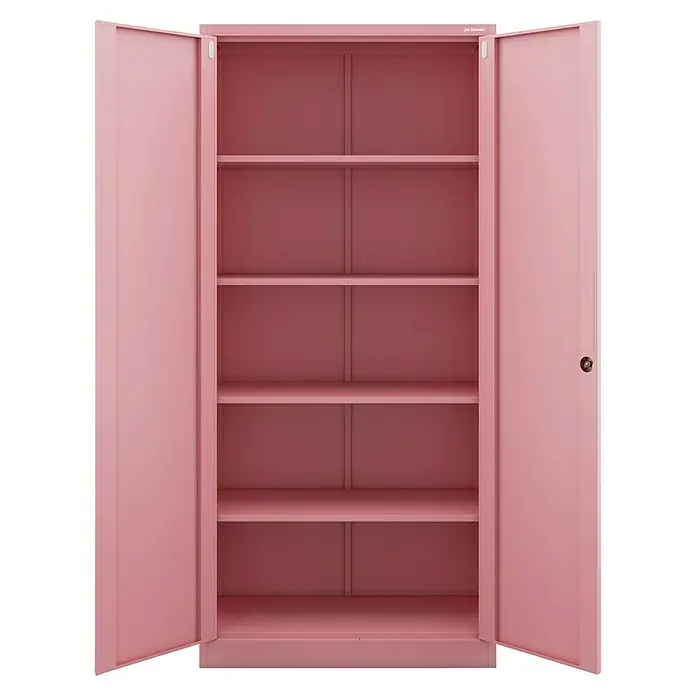 Jan Nowak Aktenschrank Jan - B x T x H: 90 x 40 x 195 cm, Rosa - Rosa Metallschrank mit offenen Türen und mehreren Einlegeböden, ideal für die Aufbewahrung von Gegenständen.