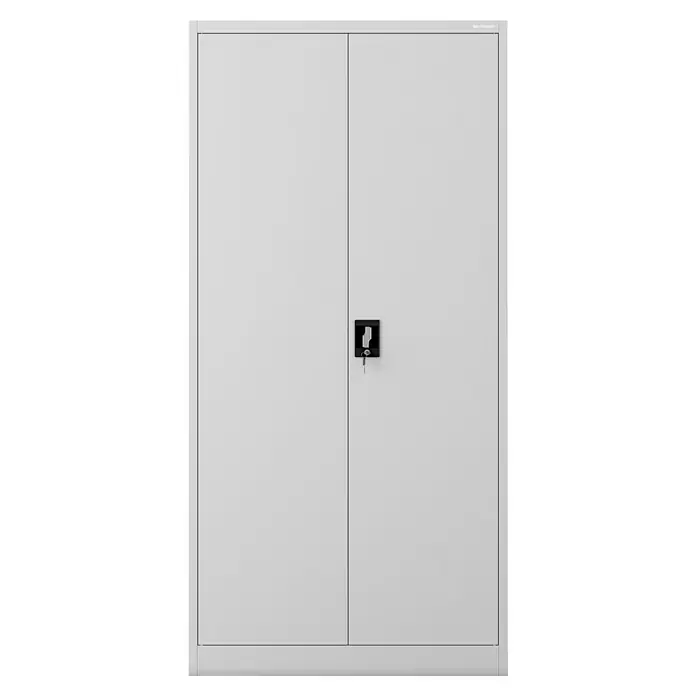 Jan Nowak Metall-Mehrzweckschrank Dawid - H x B x T: 185 x 90 x 45 cm, Grau - Grauer Büroschrank mit zwei Türen und Schloss. Der abschließbare Metallschrank bietet praktischen Stauraum im Büro.