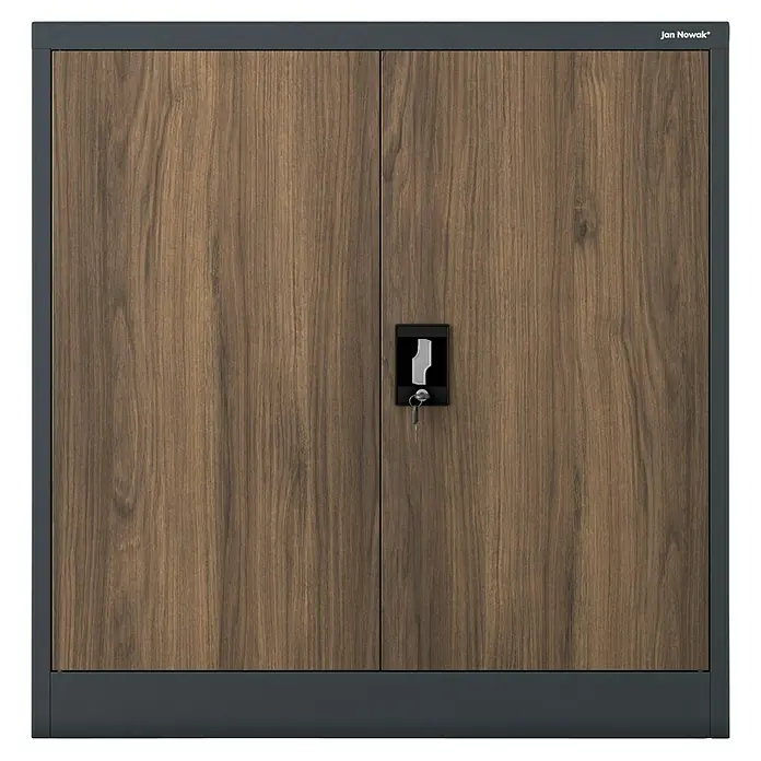 Jan Nowak Aktenschrank Beata - B x T x H: 90 x 40 x 92,5 cm, Anthrazit / Nussbaum - Doppeltüriger Büroschrank Jan Nowak mit Holzoptik und abschließbarem Griff für sichere Aufbewahrung im Büro oder Homeoffice.