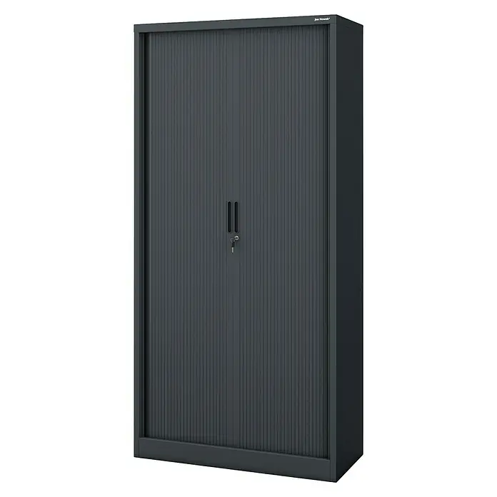 Jan Nowak Aktenschrank Damian - B x T x H: 90 x 45 x 185 cm, Anthrazit - Ein grauer Büroschrank mit Rolltüren und Schloss. Optimal für die sichere Aufbewahrung von Dokumenten und Büromaterialien.