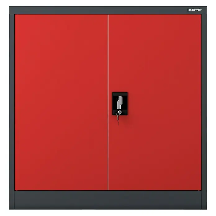 Jan Nowak Aktenschrank Beata - B x T x H: 90 x 40 x 92,5 cm, Anthrazit / Rot - Roter Jan Nowak Metall-Aktenschrank mit abschließbaren Türen und robustem Design für Büro oder Werkstatt.
