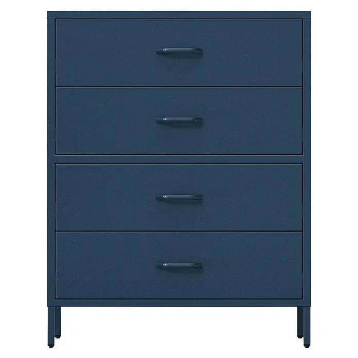 Jan Nowak Kommode Carla - L x B x H: 40 x 80 x 101,5 cm, Dunkelblau, Anzahl Schubladen: 4 Stk. - Blauer Aktenschrank mit vier Schubladen und Griffen für Büro oder Homeoffice zur Aufbewahrung von Dokumenten und Büromaterial.