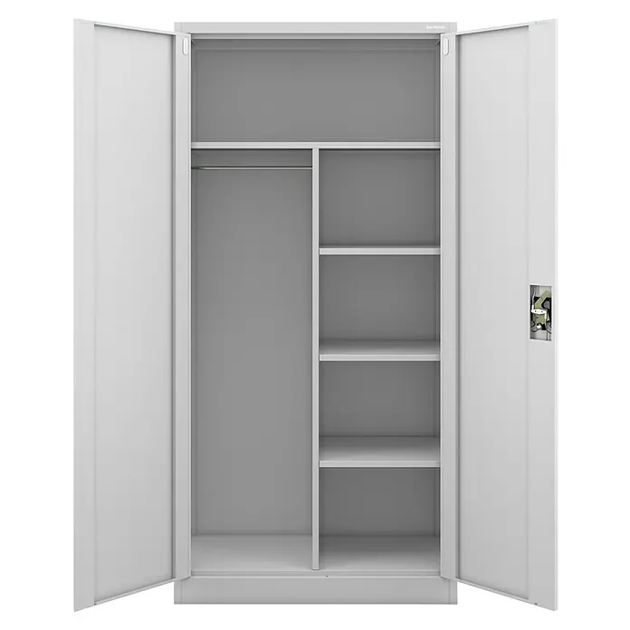 Jan Nowak Metall-Mehrzweckschrank Dawid - H x B x T: 185 x 90 x 45 cm, Grau - Offener, grauer Metallschrank mit Regalen und Kleiderstange für vielseitige Aufbewahrung. Ideal für Büro oder Zuhause.