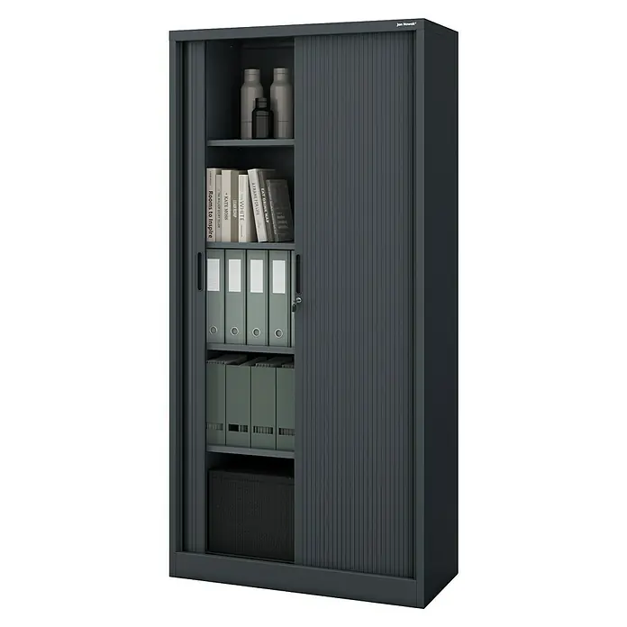 Jan Nowak Aktenschrank Damian - B x T x H: 90 x 45 x 185 cm, Anthrazit - Rollcontainer Jan Nowak mit Rolltüren, Fächern für Aktenordner, Bücher und Tresor. Ideal für Büro und Homeoffice zur sicheren Aufbewahrung.