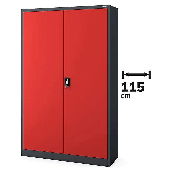 Jan Nowak Aktenschrank Jan II - B x T x H: 115 x 40 x 185 cm, Anthrazit/Rot - Metallschrank in Rot und Grau mit den Maßen 115 cm, ideal für Werkstatt oder Büro. Stabiler Stahlschrank zur sicheren Aufbewahrung von Dokumenten und Werkzeugen.