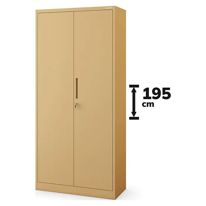 Jan Nowak Aktenschrank Jan - B x T x H: 90 x 40 x 195 cm, Beige - Abbildung eines beigen Stahlschranks mit zwei Türen und einer Höhe von 195 cm. Ideal für Büro oder Lager.