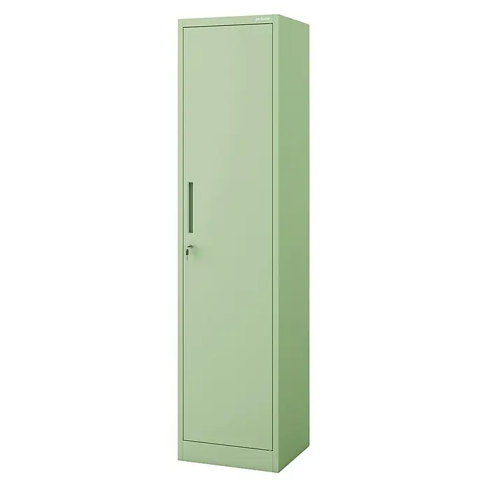Jan Nowak Aktenschrank Alex - B x T x H: 45 x 40 x 185 cm, Pastellgrün - Ein grüner Jan Nowak Metallschrank mit einem Griff und einem Schlüssel im Schloss. Ideal für Büro oder Werkstatt.