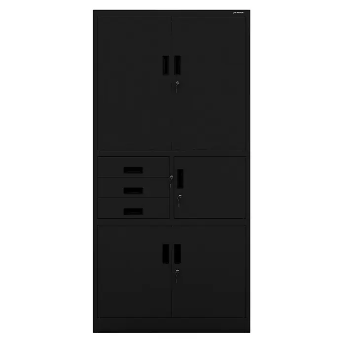 Jan Nowak Aktenschrank Filip II - B x T x H: 90 x 40 x 185 cm, Schwarz - Schwarzer Metallschrank mit Türen, Schubladen und Schlössern für sichere Aufbewahrung im Büro oder Lager.
