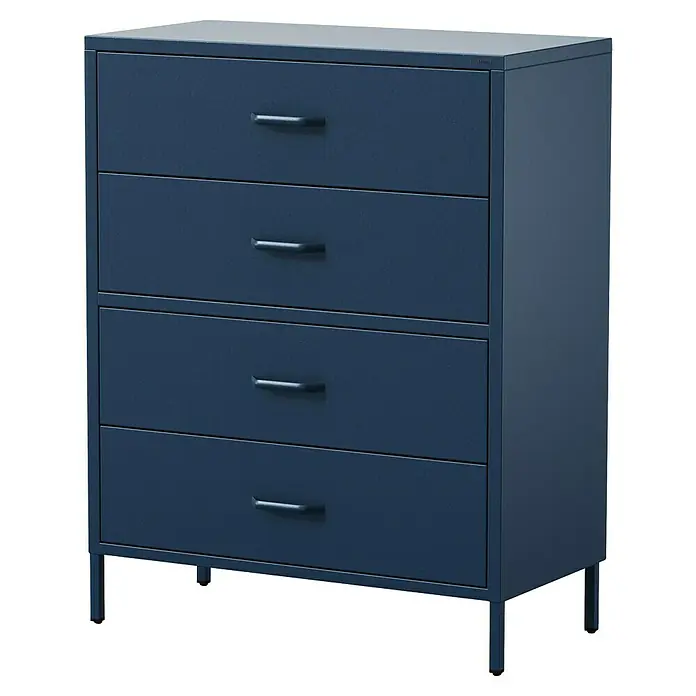 Jan Nowak Kommode Carla - L x B x H: 40 x 80 x 101,5 cm, Dunkelblau, Anzahl Schubladen: 4 Stk. - Blaue Kommode mit vier Schubladen und schlichten Griffen, ideal für Stauraum und Ordnung im Zuhause.