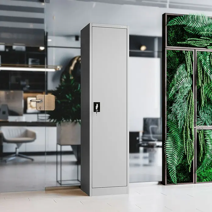 Jan Nowak Aktenschrank Alex - B x T x H: 45 x 40 x 185 cm, Grau - Der graue Metallschrank mit Schlüssel sticht im modernen Büro hervor. Praktisch und stilvoll, eine ideale Ergänzung für jeden Arbeitsplatz.