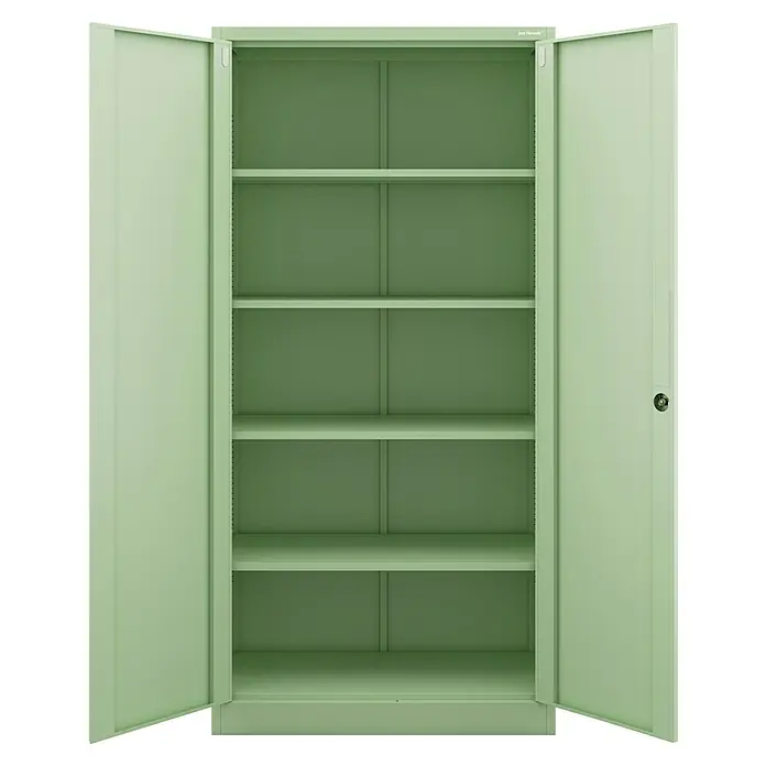 Jan Nowak Aktenschrank Jan - B x T x H: 90 x 40 x 185 cm, Pastellgrün - Offener, hellgrüner Metallschrank mit mehreren Fachböden. Ideal für Büro oder Werkstatt zur Aufbewahrung von Gegenständen.
