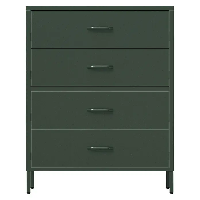 Jan Nowak Kommode Carla - L x B x H: 40 x 80 x 101,5 cm, Grün, Anzahl Schubladen: 4 Stk. - Schrank mit vier Schubladen in dunkelgrüner Farbe, ideal zur Aufbewahrung von Dokumenten und Büromaterialien. Metallkonstruktion für den robusten Einsatz.