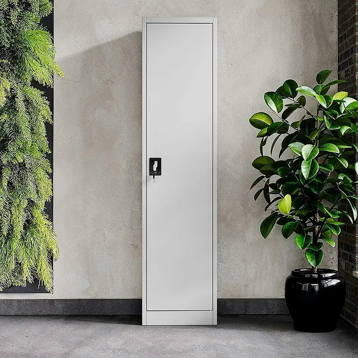 Jan Nowak Aktenschrank Alex - B x T x H: 45 x 40 x 185 cm, Grau - Einzelschrank aus Metall in Grau mit Schlüssel. Ideal für Büro, Schule oder Umkleideraum zur sicheren Aufbewahrung persönlicher Gegenstände.