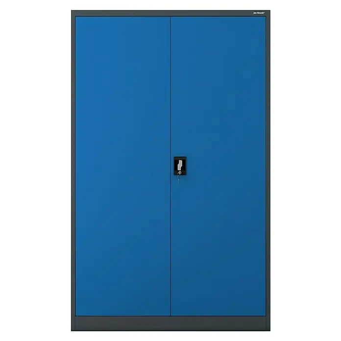 Jan Nowak Aktenschrank Jan II - B x T x H: 115 x 40 x 185 cm, Anthrazit/Blau - Bild eines blauen Metallschranks von Jan Nowak mit abschließbaren Türen für mehr Sicherheit. Ideal für Büro oder Werkstatt.