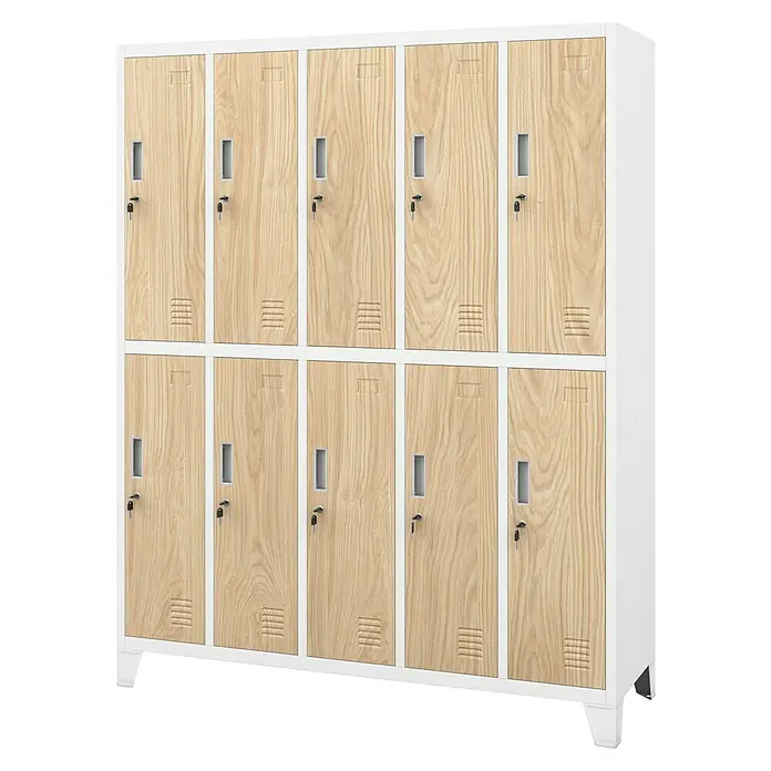 Jan Nowak Spind Bartek - B x T x H: 136 x 45 x 172 cm, Weiß / Sonoma Eiche - Schrank mit mehreren Holzfächern, ideal für Umkleideräume oder Büros, für eine organisierte und sichere Aufbewahrung von Gegenständen.
