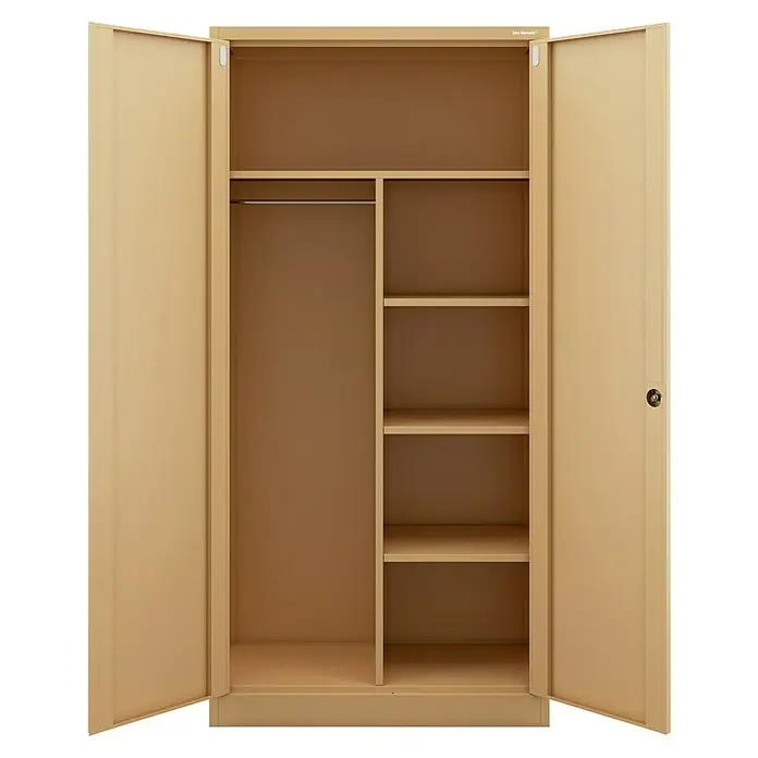 Jan Nowak Metall-Mehrzweckschrank Dawid - H x B x T: 185 x 90 x 45 cm, Beige - Offener beigefarbener Metallschrank mit Einlegeböden und Kleiderstange. Ideal für Büro oder Zuhause zur Aufbewahrung von Akten und Kleidung.