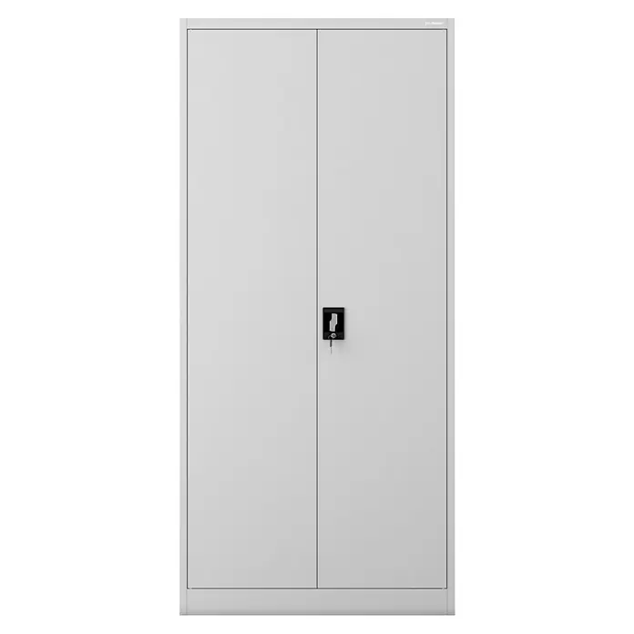 Jan Nowak Aktenschrank Jan - B x T x H: 90 x 40 x 195 cm, Grau - Ein grauer Flügeltürenschrank mit Schloss und Schlüssel, ideal für Büro oder Werkstatt, bietet sicheren Stauraum.