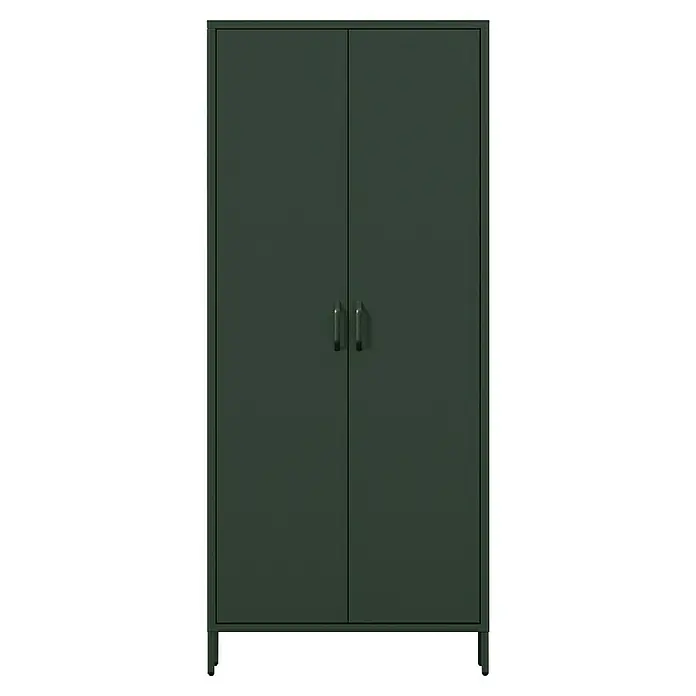 Jan Nowak Kleiderschrank Flavio - H x B x T: 185 x 80 x 45 cm, Flaschengrün - Grüner Metallschrank mit zwei Türen und silbernen Griffen. Der Schrank bietet Stauraum und eine robuste Konstruktion.