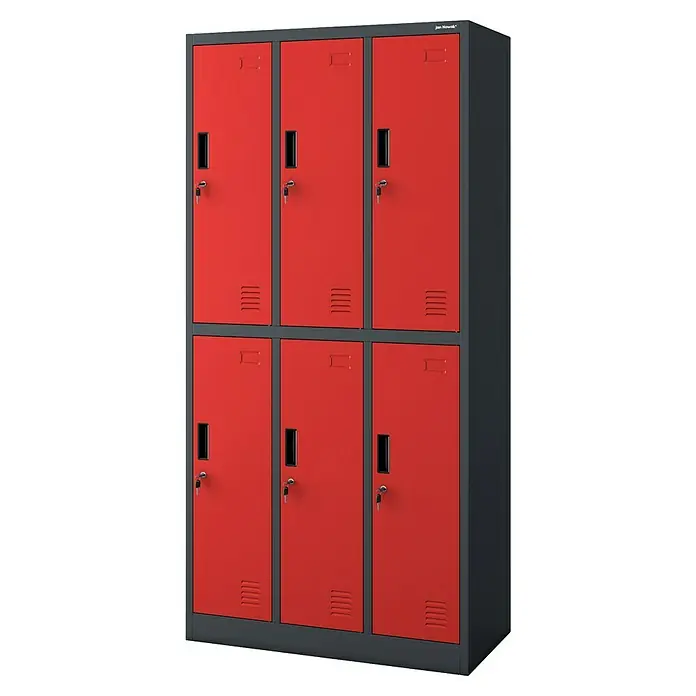 Jan Nowak Schließfachschrank Igor - H x B x T: 185 x 90 x 45 cm, Anzahl Fächer: 6 Stk., Anthrazit/Rot - Rote Spindschränke mit sechs Fächern und eingebauten Schlössern, ideal für Schulen oder Umkleideräume. Robuste Konstruktion für sichere Aufbewahrung.