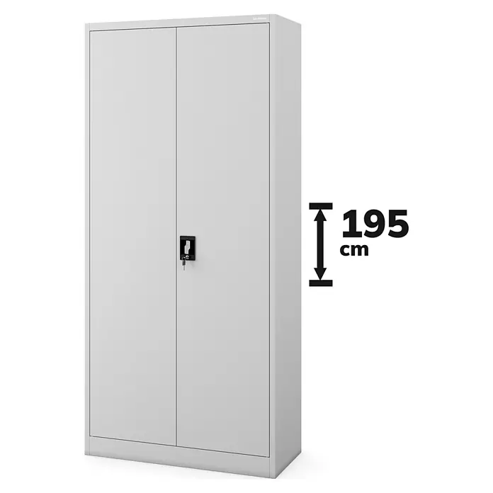 Jan Nowak Aktenschrank Jan - B x T x H: 90 x 40 x 195 cm, Grau - Grauer Metallschrank mit zwei Türen und Schloss, 195 cm hoch. Der perfekte Büroschrank für die Aufbewahrung von Dokumenten und Büromaterialien.