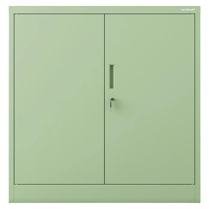 Jan Nowak Aktenschrank Beata - B x T x H: 90 x 40 x 92,5 cm, Grün - Ein grüner Jan Nowak Aktenschrank mit zwei Türen, Griff und Schlüssel, ideal für die Büroorganisation.
