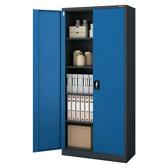 Jan Nowak Aktenschrank Jan - B x T x H: 90 x 40 x 195 cm, Anthrazit/Blau - Blauer Stahlschrank mit Fächern, ideal zur Aufbewahrung von Bürobedarf und Dokumenten. Robuste Konstruktion für lange Lebensdauer.