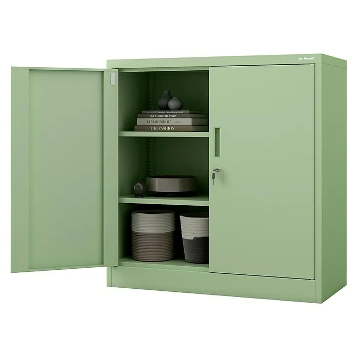 Jan Nowak Aktenschrank Beata - B x T x H: 90 x 40 x 92,5 cm, Grün - Metallschrank in Grün mit offenem Fach und geschlossenem Fach, ideal für Büro oder Zuhause. Bietet praktischen Stauraum für Akten und Gegenstände.