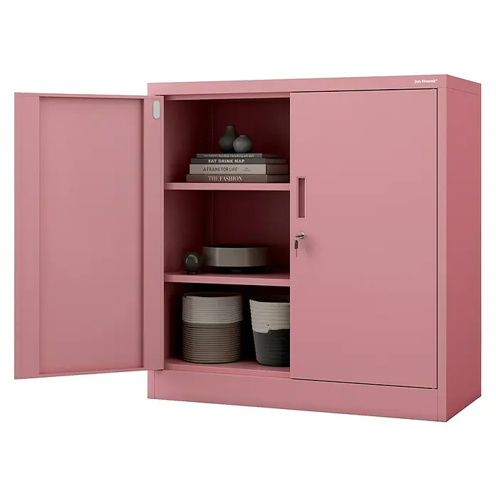 Jan Nowak Aktenschrank Beata - B x T x H: 90 x 40 x 92,5 cm, Rosa - Das rosafarbene Jan Nowak Büroschrank mit Regalen. Metallschrank mit Schlüssel zur Aufbewahrung von Dokumenten im Büro.
