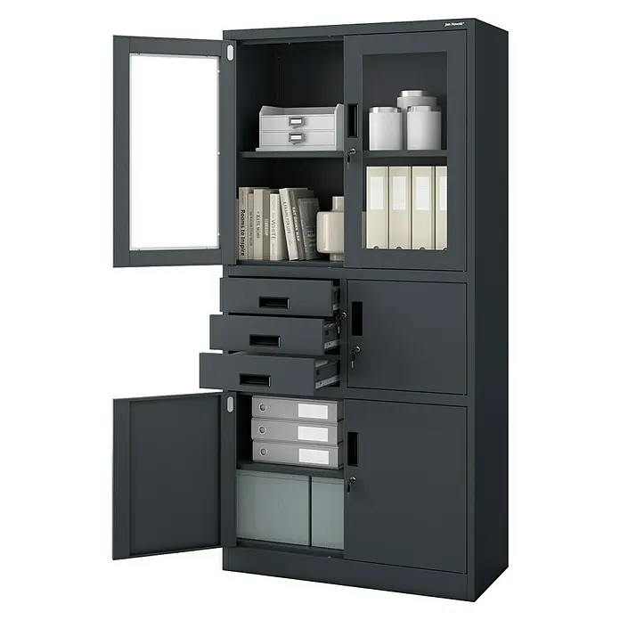 Jan Nowak Aktenschrank Filip - B x T x H: 90 x 40 x 185 cm, Anthrazit - Dieser Büroschrank bietet viel Stauraum mit Regalen, Schubladen und Schränken. Ideal für Bürobedarf und Akten.