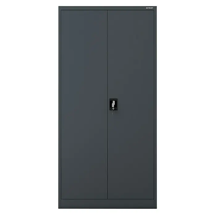 Jan Nowak Metall-Mehrzweckschrank Dawid - H x B x T: 185 x 90 x 45 cm, Anthrazit - Ein grauer Stahlschrank mit zwei Türen und einem Schloss. Ideal für die Aufbewahrung von Akten und Büromaterial.