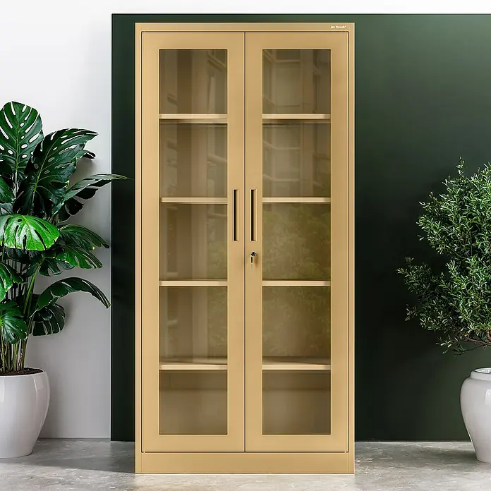 Jan Nowak Aktenschrank Amelia - B x T x H: 90 x 40 x 185 cm, Beige - Schrank mit Glastüren für Büro oder Zuhause. Der Aktenschrank bietet viel Stauraum und einen guten Überblick.