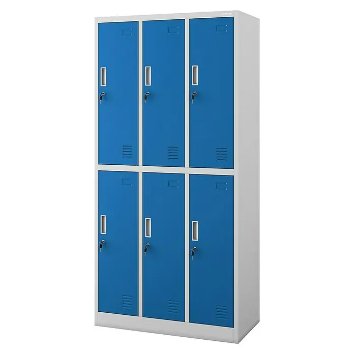 Jan Nowak Schließfachschrank Igor - H x B x T: 185 x 90 x 45 cm, Anzahl Fächer: 6 Stk., Grau/Blau - Blauer Metallschrank mit sechs Fächern, ideal für Umkleideräume oder Schulen, bietet sicheren Stauraum mit Schlüssel für jedes Fach.