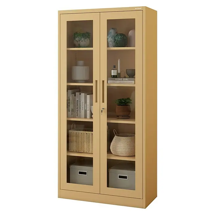 Jan Nowak Aktenschrank Amelia - B x T x H: 90 x 40 x 185 cm, Beige - Bücherregal mit Glastüren.