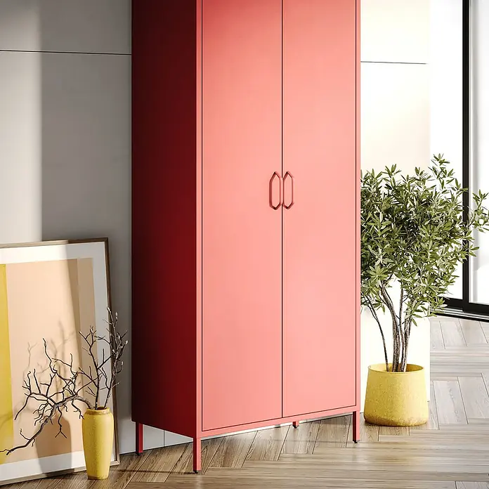 Jan Nowak Kleiderschrank Flavio - H x B x T: 185 x 80 x 45 cm, Rot - Schicker, korallenroter Kleiderschrank mit zwei Türen, der jedem Raum einen Farbtupfer verleiht und viel Stauraum bietet.