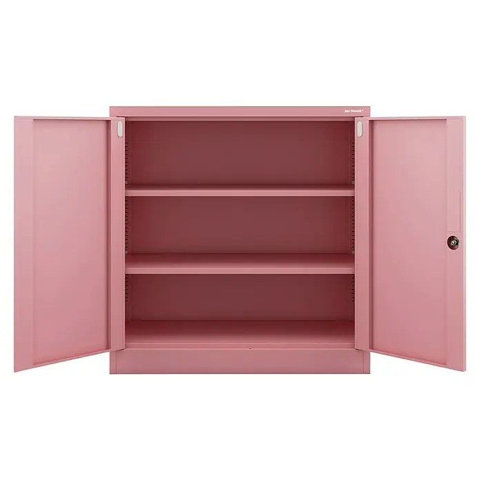 Jan Nowak Aktenschrank Beata - B x T x H: 90 x 40 x 92,5 cm, Rosa - Geräumiger, offener, rosa Büroschrank aus Stahl mit verstellbaren Einlegeböden. Ideal für die Aufbewahrung von Aktenordnern und Büromaterial.