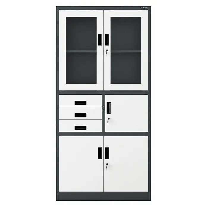 Jan Nowak Aktenschrank Filip - B x T x H: 90 x 40 x 185 cm, Anthrazit/Weiß - Büroschrank mit Glastüren, Schubladen und Schrankfächern in Grau und Weiß für Büro oder Arbeitszimmer.