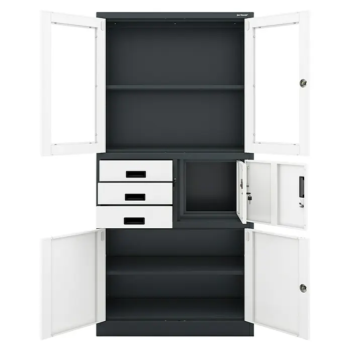 Jan Nowak Aktenschrank Filip - B x T x H: 90 x 40 x 185 cm, Anthrazit/Weiß - Der graue Metallschrank mit weißen Türen und Schubladen bietet viel Stauraum. Ideal für Büro oder Werkstatt.