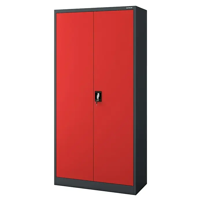 Jan Nowak Aktenschrank Jan - B x T x H: 90 x 40 x 185 cm, Anthrazit/Rot - Roter Metallschrank mit zwei Türen und einem Schloss mit Schlüssel. Ideal für Werkstatt oder Büro zur sicheren Aufbewahrung.