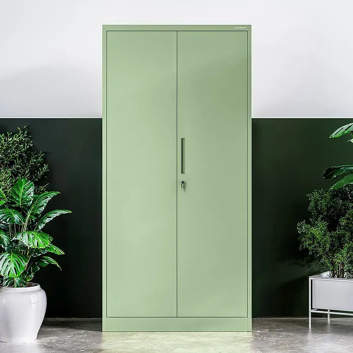 Jan Nowak Metall-Mehrzweckschrank Dawid - H x B x T: 185 x 90 x 45 cm, Pastell Grün - Ein mintgrüner Stahlschrank mit zwei Türen, ideal für Büro oder Zuhause. Der Schrank bietet viel Stauraum und ist abschließbar.