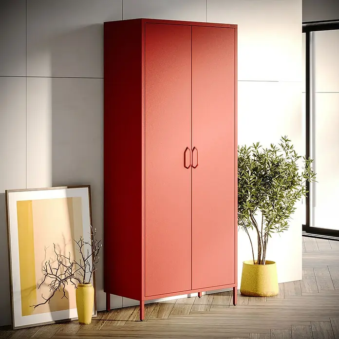 Jan Nowak Kleiderschrank Flavio - H x B x T: 185 x 80 x 45 cm, Rot - Geräumiger, rot lackierter Kleiderschrank mit zwei Türen, ideal für die stilvolle Aufbewahrung von Kleidung und Accessoires.