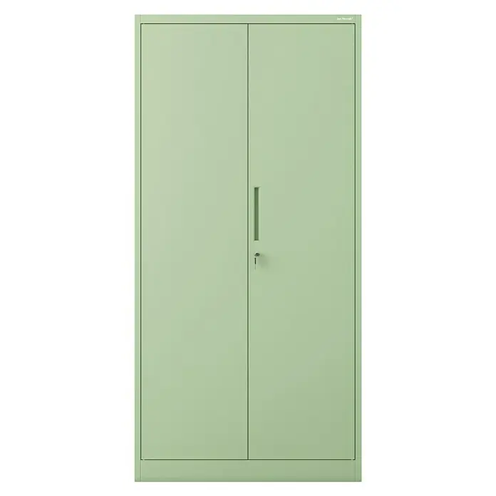 Jan Nowak Metall-Mehrzweckschrank Dawid - H x B x T: 185 x 90 x 45 cm, Pastell Grün - Grüner Metallschrank mit zwei Türen und einem Schloss. Perfekt für Büro oder Werkstatt zur sicheren Aufbewahrung von Dokumenten und Werkzeugen.