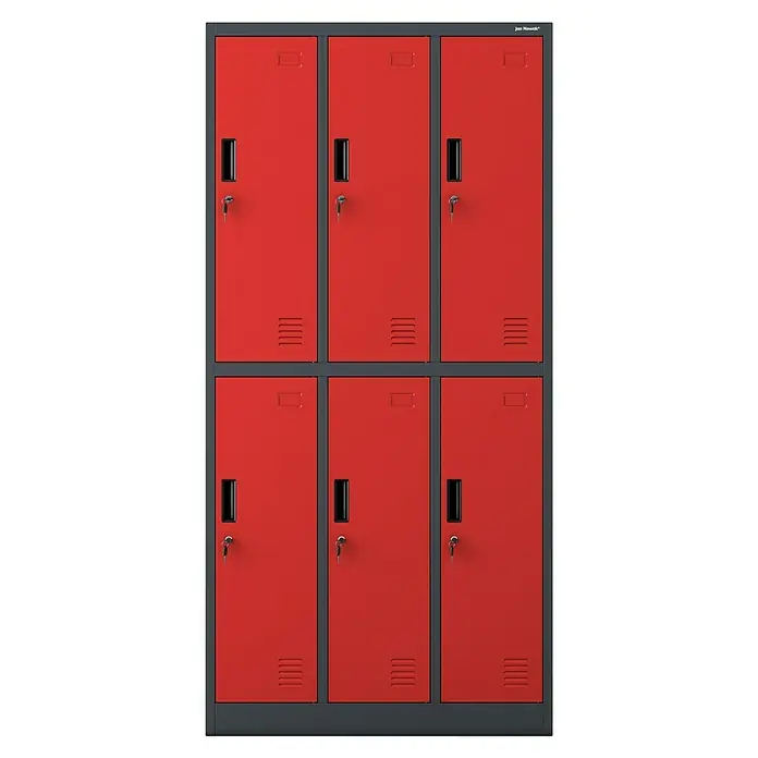 Jan Nowak Schließfachschrank Igor - H x B x T: 185 x 90 x 45 cm, Anzahl Fächer: 6 Stk., Anthrazit/Rot - Roter Spindschrank mit sechs Fächern und abschließbaren Türen. Ideal für Schulen, Fitnessstudios und Büros, um persönliche Gegenstände sicher zu verstauen.
